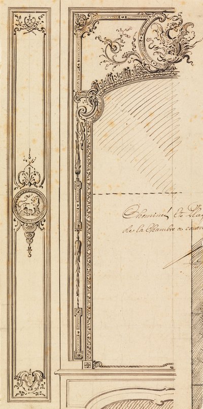 Design for Overmantel; recto, Plans of Moldings by Gilles Marie Oppenord